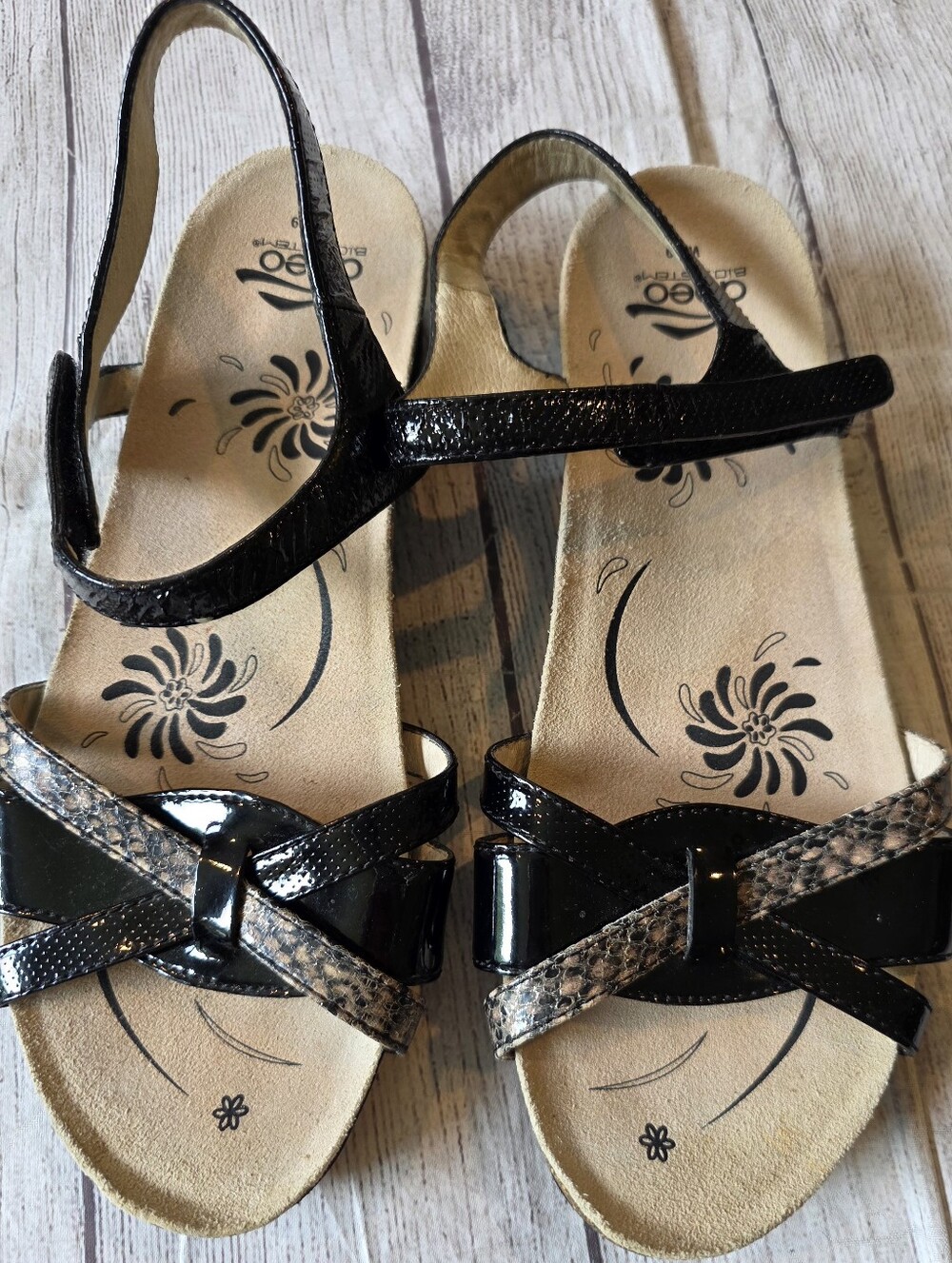 Abeo BIO System Women's Size 9 Black Comfort Leather Sandal Adjustable Strap